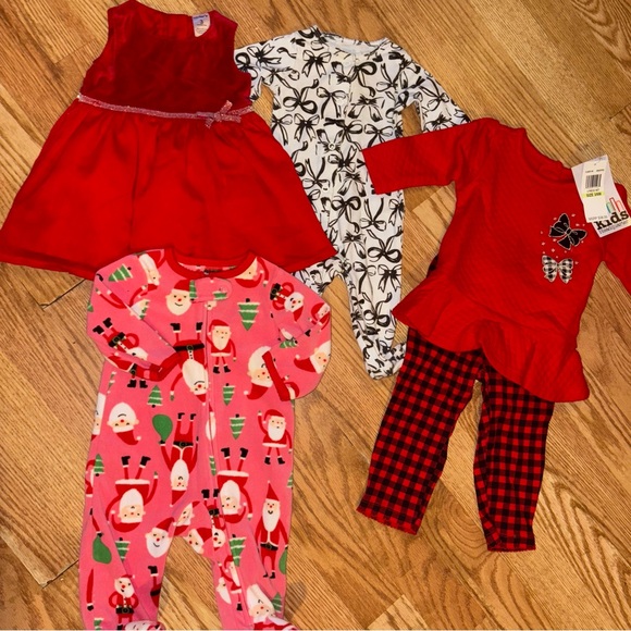 NWT Red and Pink Baby Clothing Bundle Christmas Outfits Sleeper  Size 3 Months - Picture 1 of 8